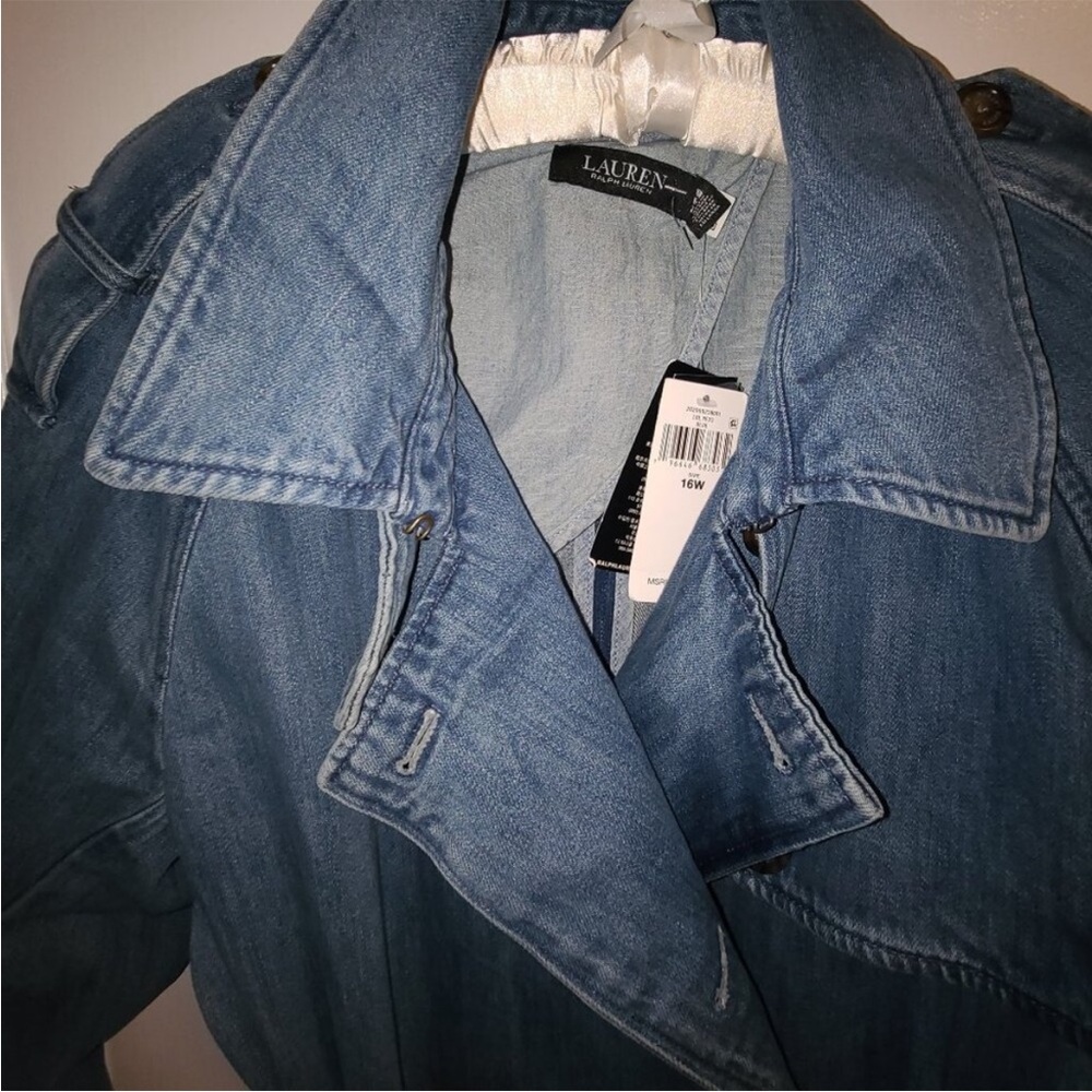 Lauren Ralph Lauren Light Blue Denim Trench Coat 16W - Picture 7 of 14